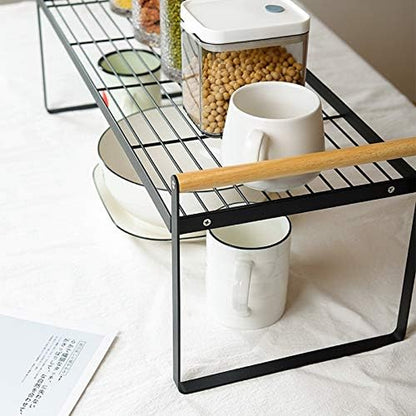 Kitchen Countertop Organizer, Cupboard Stand Spice Rack, Cabinet Pantry Shelf, Counter Organization and Storage for Kitchen Bathroom Office (Black, 23.50 Inches)