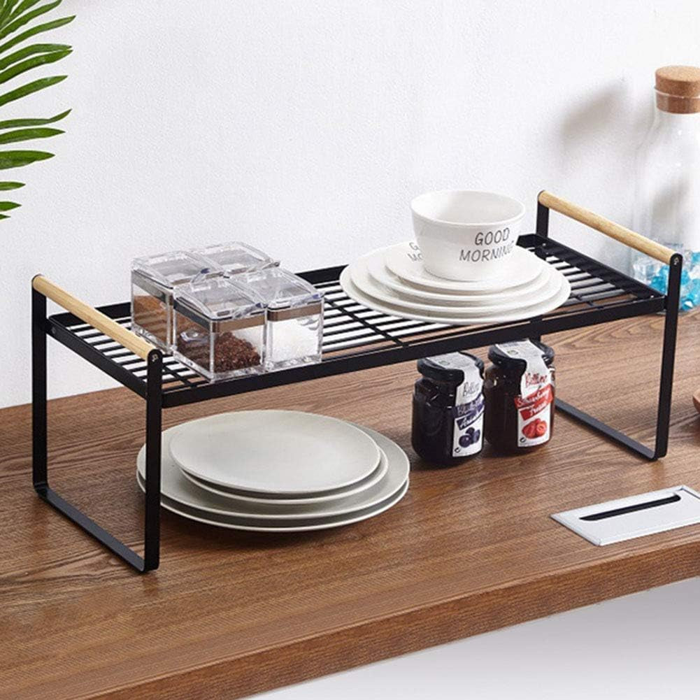 Kitchen Countertop Organizer, Cupboard Stand Spice Rack, Cabinet Pantry Shelf, Counter Organization and Storage for Kitchen Bathroom Office (Black, 23.50 Inches)
