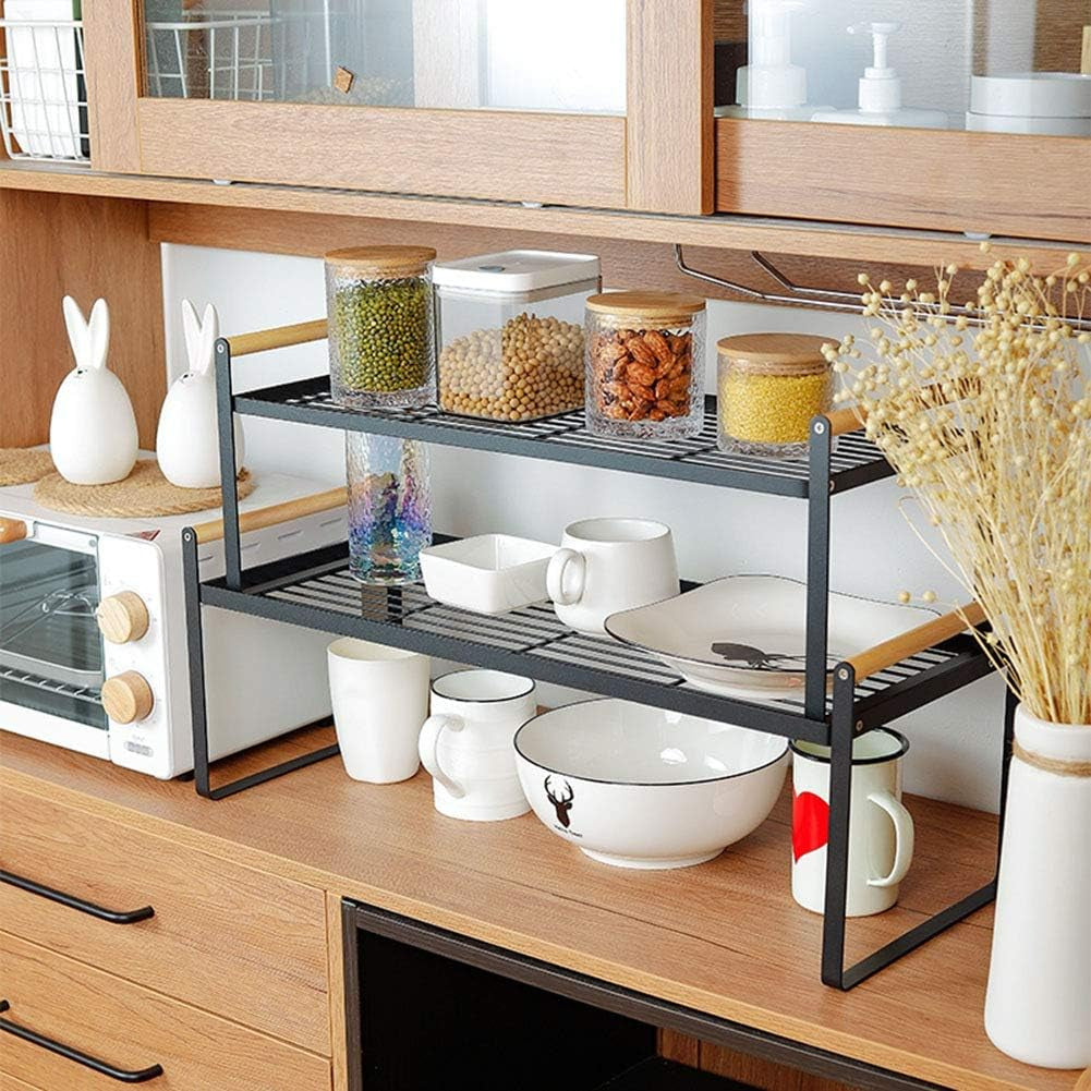 Kitchen Countertop Organizer, Cupboard Stand Spice Rack, Cabinet Pantry Shelf, Counter Organization and Storage for Kitchen Bathroom Office (Black, 23.50 Inches)