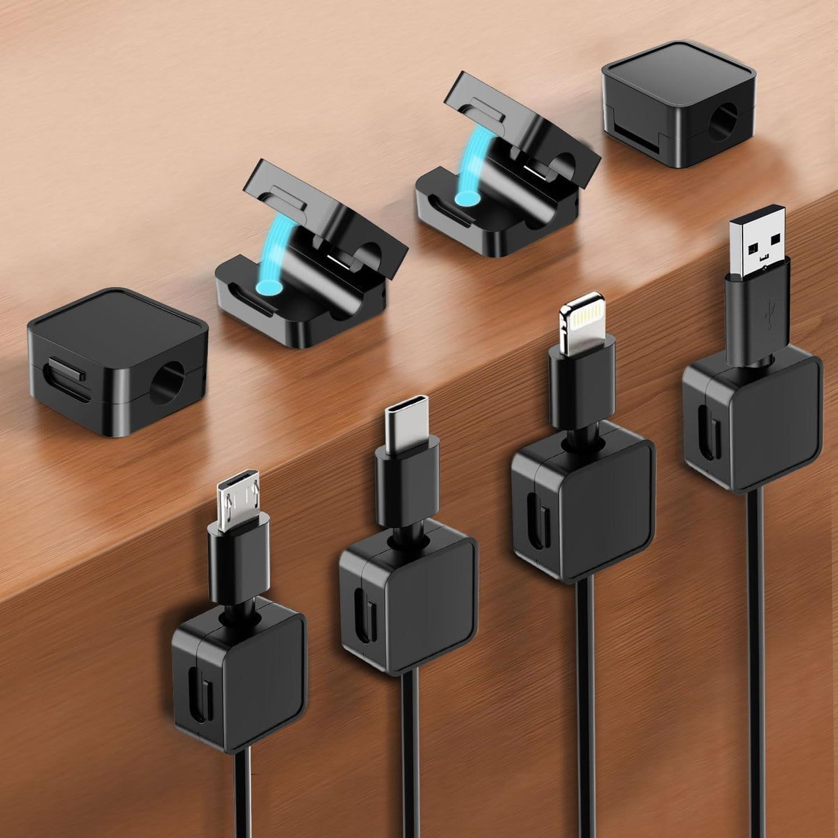 16-Pack Cable Organizers, Magnetic Cable Clips, Cable Holders Black