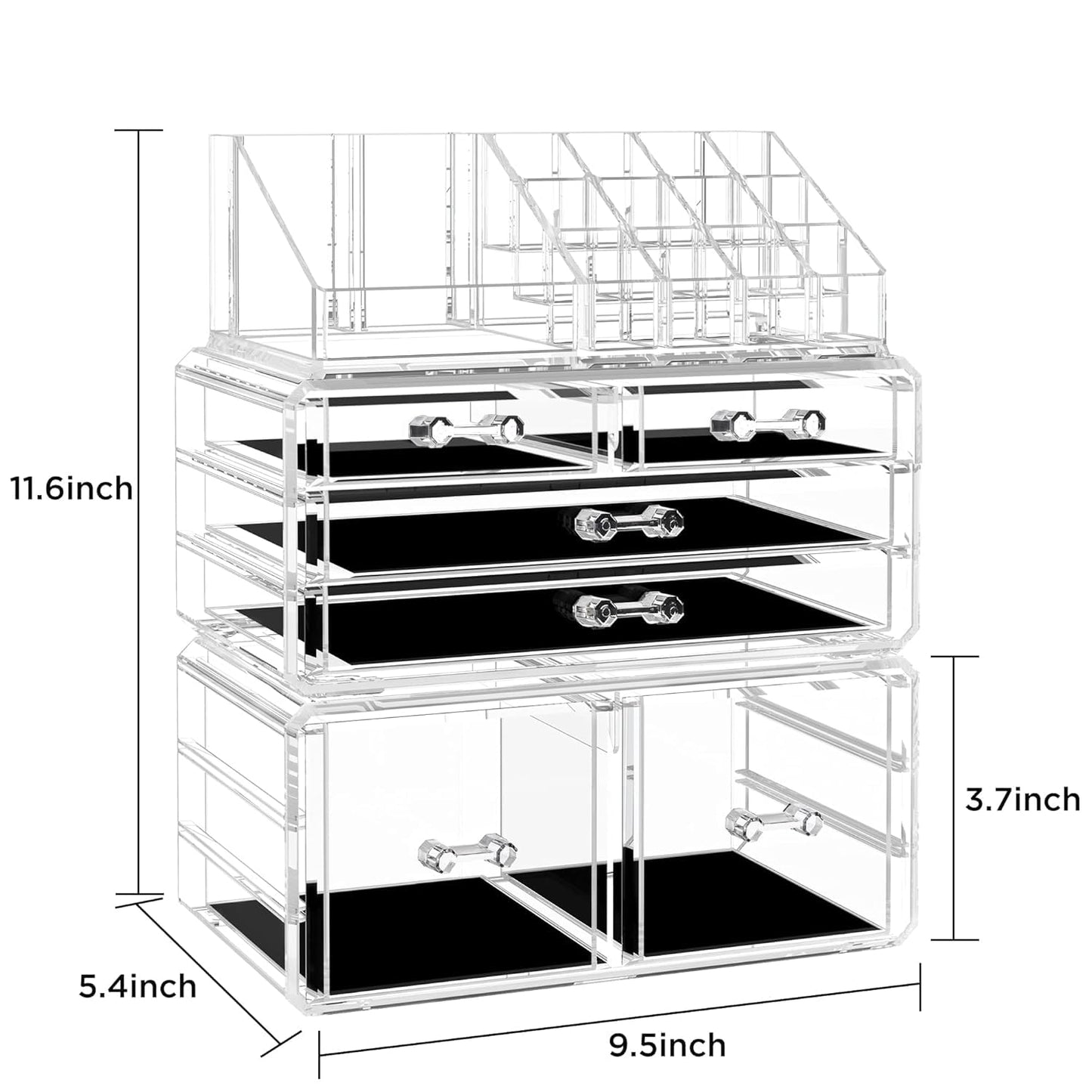 Acrylic Clear Dustproof Makeup Storage Organizer Drawers Large Skin Care Cosmetic Display Cases for Bathroom Stackable Storage Box with 6 Drawers for Vanity