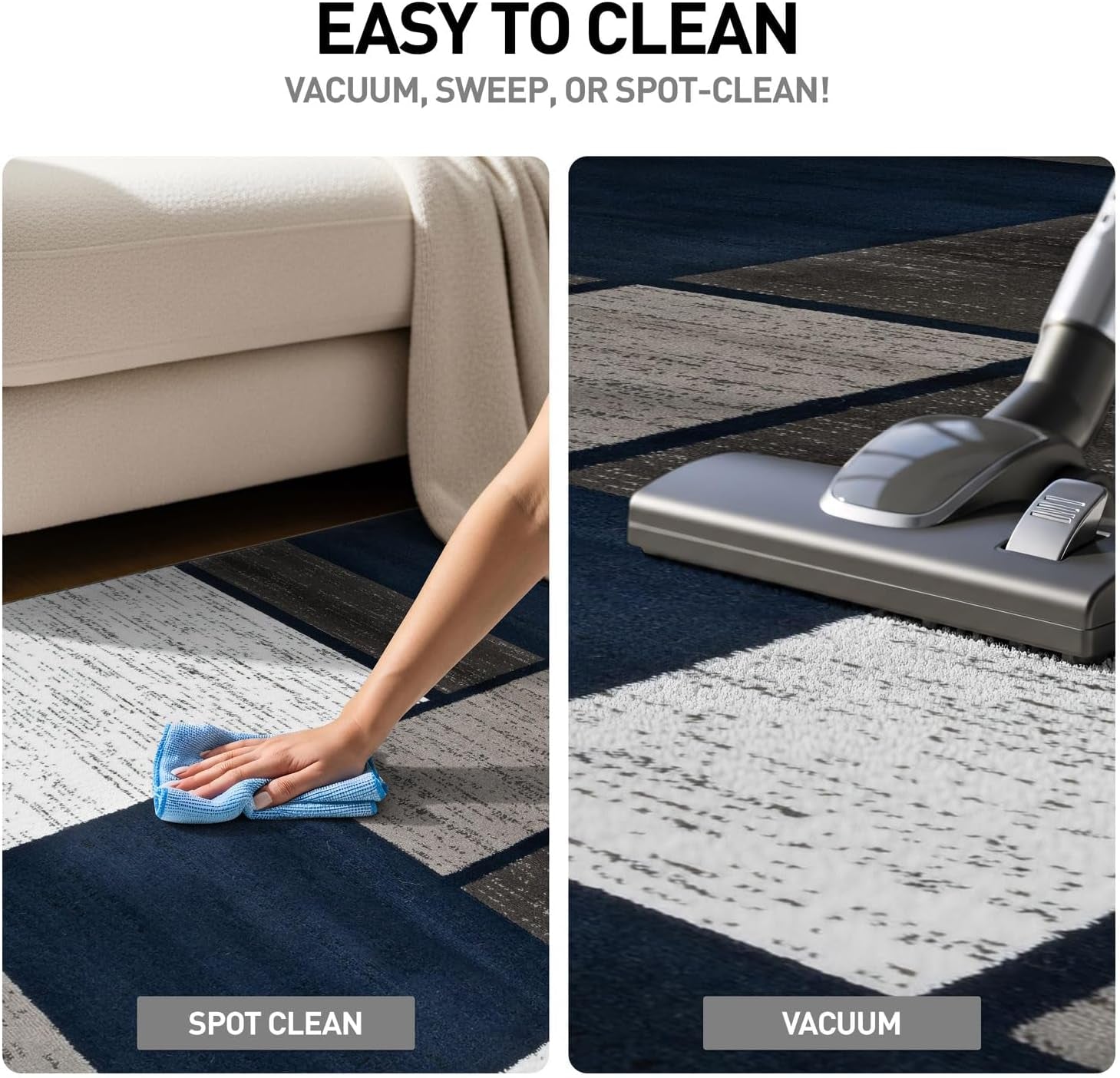 Modern Geometric Boxes Navy Area Rug, Fade-Resistant Carpet for Large Living Room, Bedroom, or Open Space, 10' X 14'