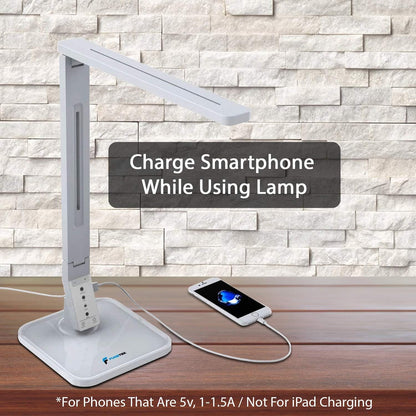LED Desk Lamp  FT-L798, 5-Level Dimmer, Touch Control Panel, 1-Hour Auto Timer, 5V/1A USB Charging Port - Jet Black (White)