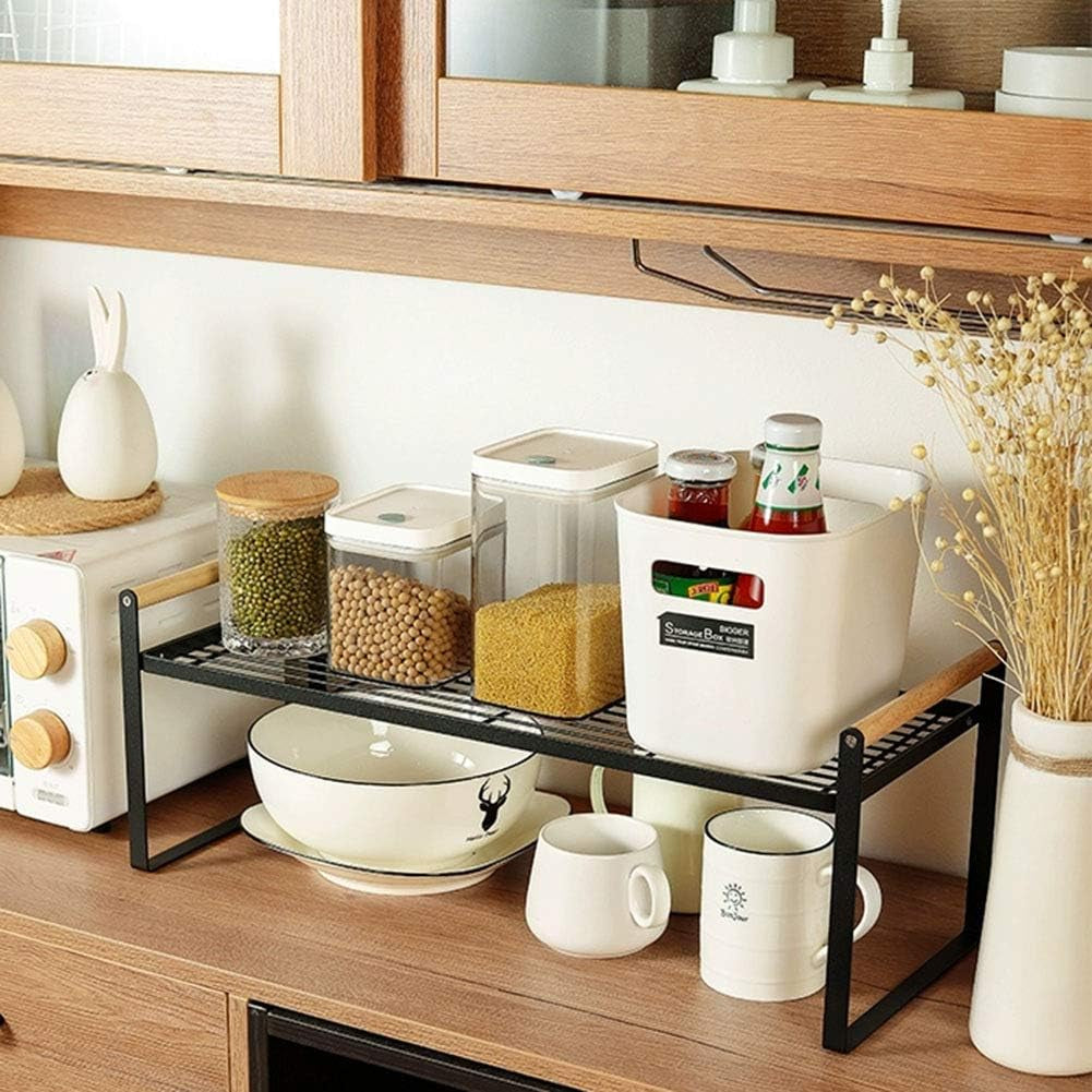 Kitchen Countertop Organizer, Cupboard Stand Spice Rack, Cabinet Pantry Shelf, Counter Organization and Storage for Kitchen Bathroom Office (Black, 23.50 Inches)