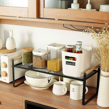 Kitchen Countertop Organizer, Cupboard Stand Spice Rack, Cabinet Pantry Shelf, Counter Organization and Storage for Kitchen Bathroom Office (Black, 23.50 Inches)