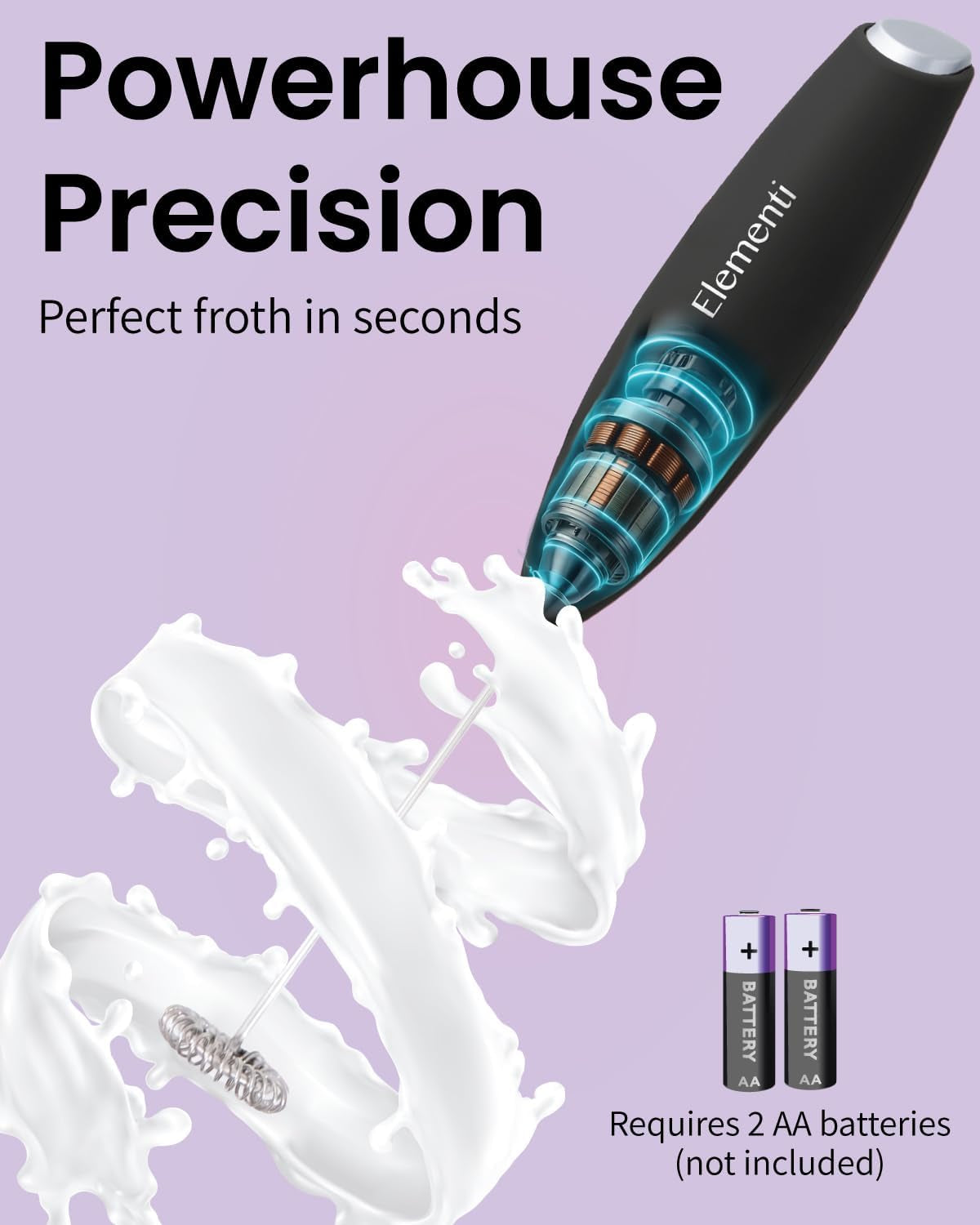 Milk Frother Wand & Electric Stirrer with Stand - Turbo Coffee & Milk Frother Handheld - Hand Held Coffee Mixer Wand & Cold Foam Maker for Frothy Cappuccinos, Lattes & Drink Mixes at Home (Black)